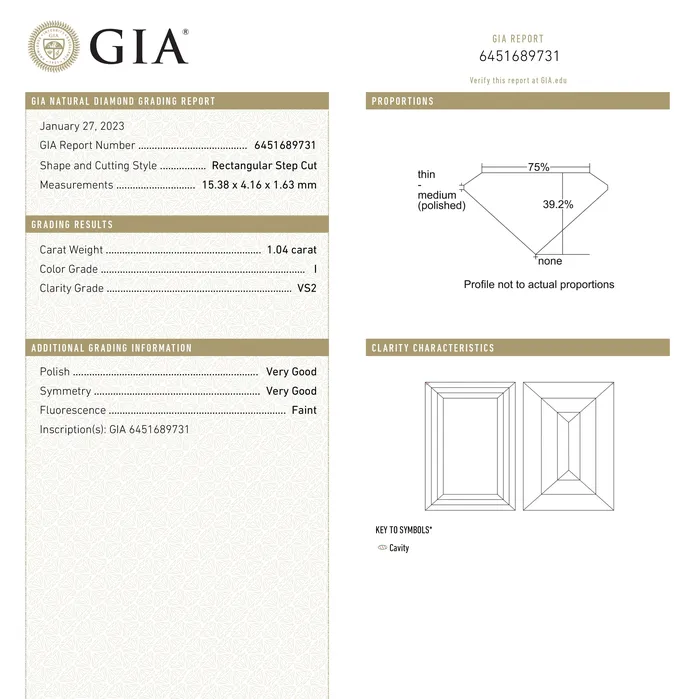 104ct 1535x417x159mm GIA VS2 I Baguette Step Cut 2303701 Misfit Diamonds Rings
