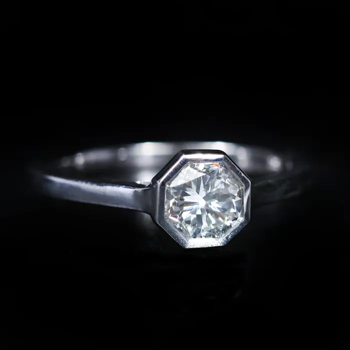 14k White Gold 098 Carat Octagon Cut Diamond Engagement Ring JS Simmons Diamond Consultants Rings 14k White Gold 098 Carat Octagon Cut Diamond Engagement Ring JS Simmons Diamond Consultants Rings