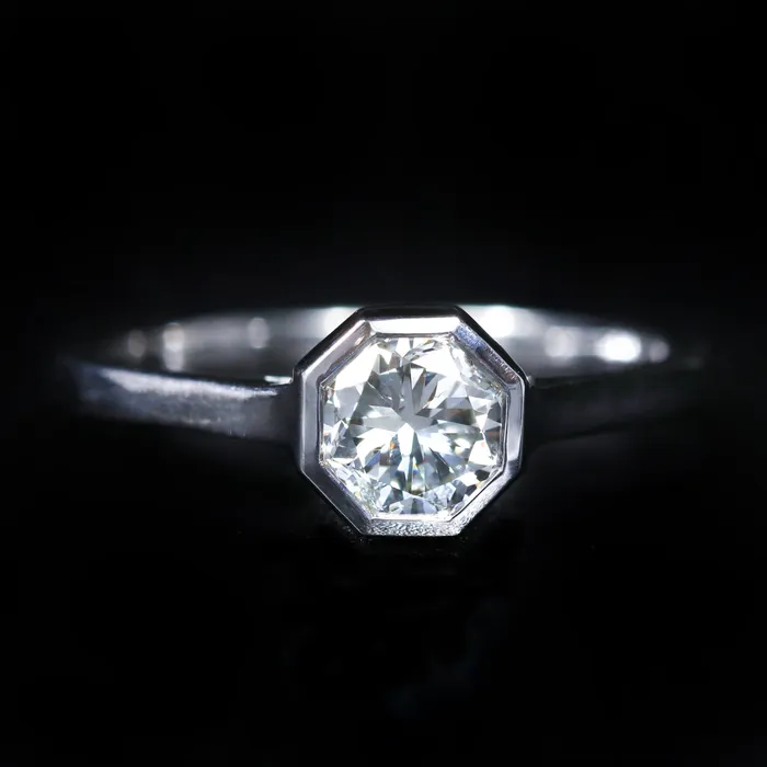 14k White Gold 098 Carat Octagon Cut Diamond Engagement Ring JS Simmons Diamond Consultants Rings