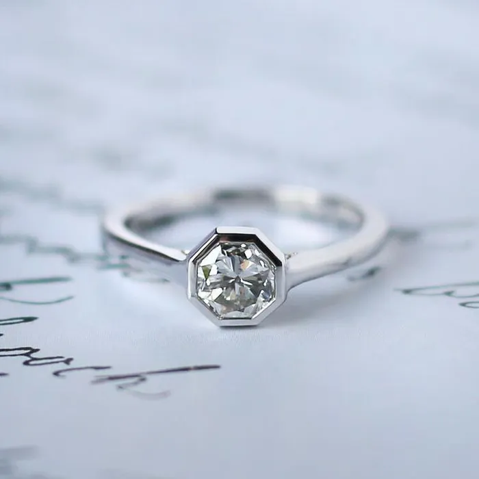14k White Gold 098 Carat Octagon Cut Diamond Engagement Ring JS Simmons Diamond Consultants Rings