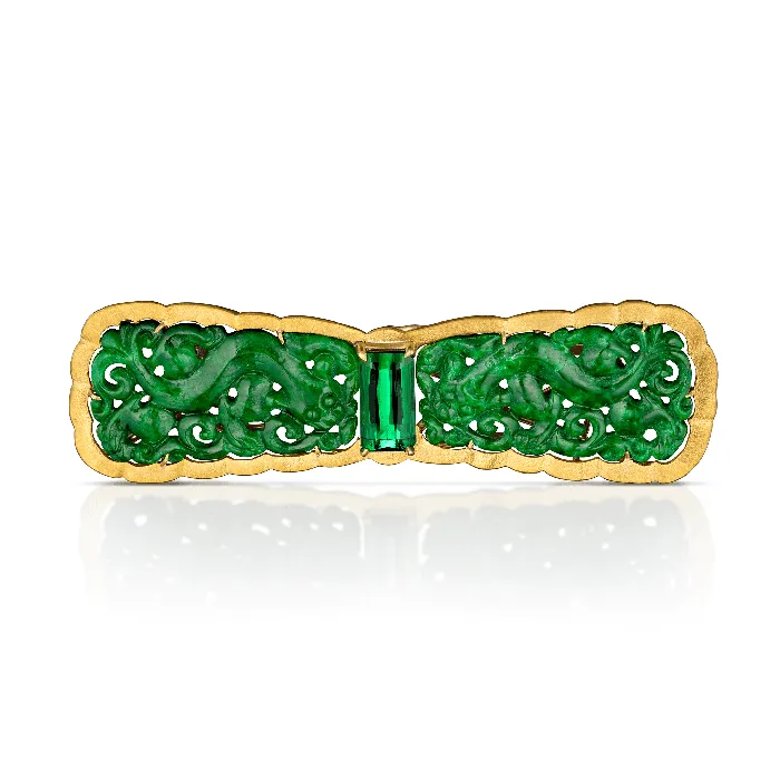 282 Carat Green Tourmaline and Carved Jadeite Brooch Stephen Silver Necklaces 282 Carat Green Tourmaline and Carved Jadeite Brooch Stephen Silver Necklaces