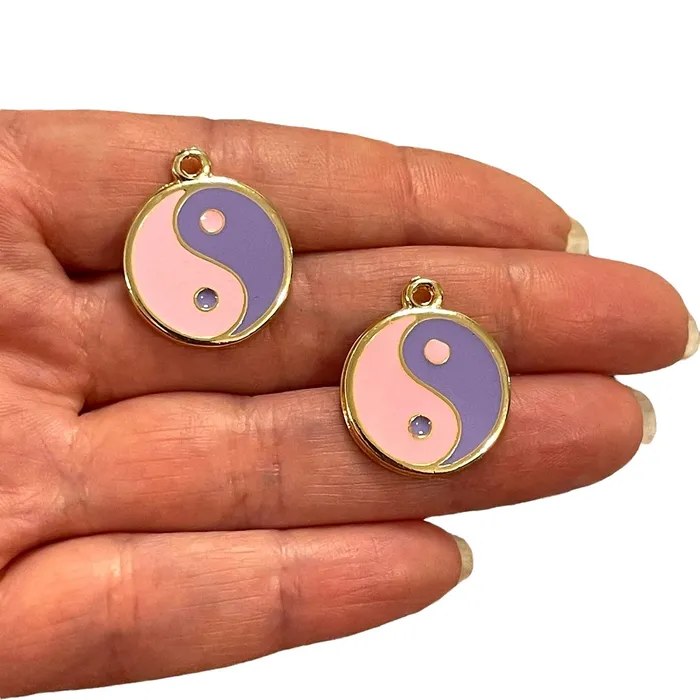 24Kt Gold Plated Enamelled Yin Yang Charms 2 Pcs in a pack Peppy Beads Earrings