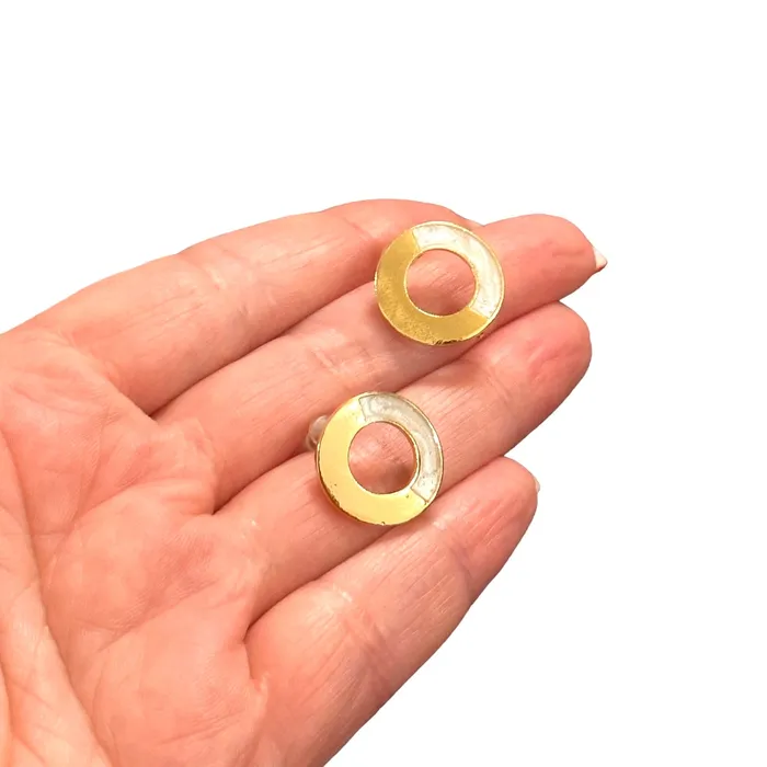 24Kt Gold Plated Ivory Enamelled Brass Stud Earrings 2 pcs in a pack Peppy Beads Earrings 24Kt Gold Plated Ivory Enamelled Brass Stud Earrings 2 pcs in a pack Peppy Beads Earrings