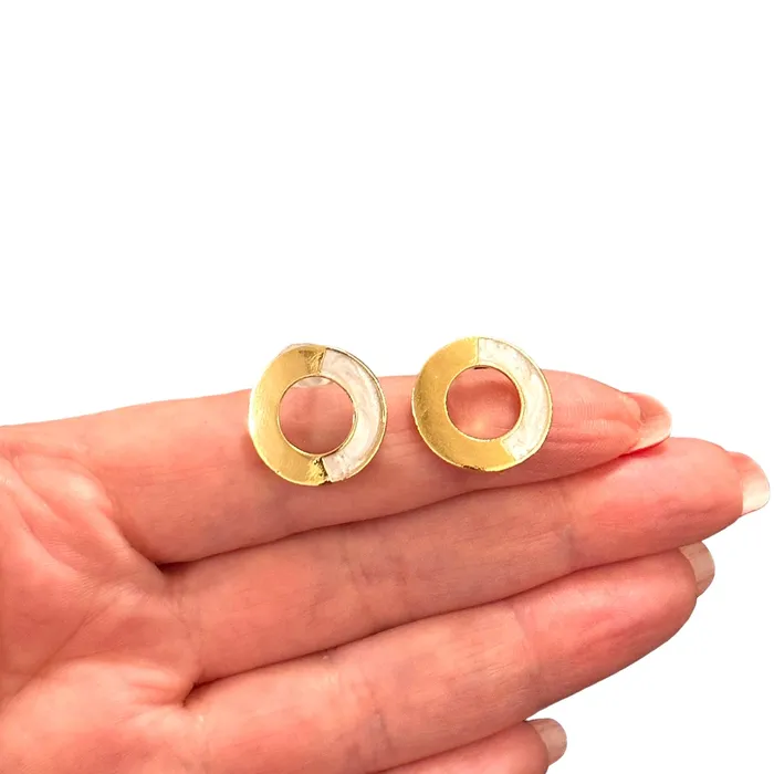 24Kt Gold Plated Ivory Enamelled Brass Stud Earrings 2 pcs in a pack Peppy Beads Earrings 24Kt Gold Plated Ivory Enamelled Brass Stud Earrings 2 pcs in a pack Peppy Beads Earrings