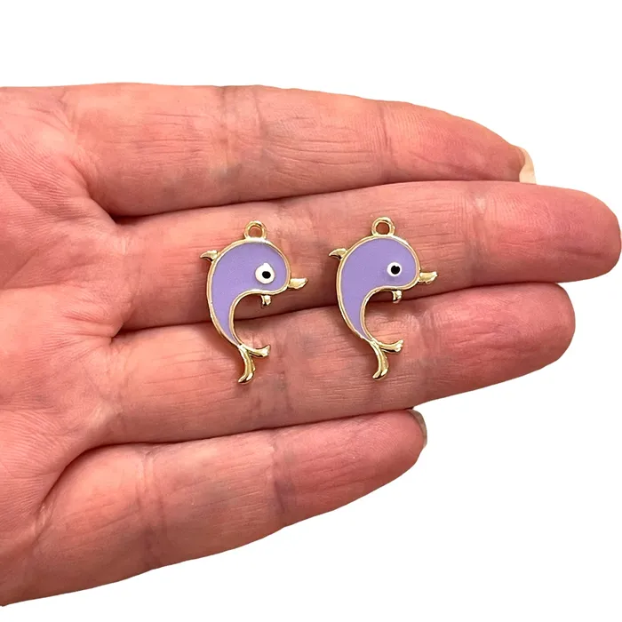 24Kt Gold Plated Lilac Enamelled Dolphin Charms 2 Pcs in a pack Peppy Beads Earrings 24Kt Gold Plated Lilac Enamelled Dolphin Charms 2 Pcs in a pack Peppy Beads Earrings