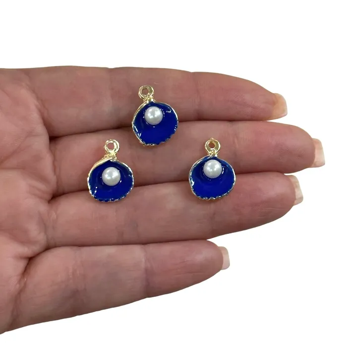 24Kt Gold Plated Navy Enamelled Oyster Charms With Pearl 3 pcs in a pack Peppy Beads Earrings 24Kt Gold Plated Navy Enamelled Oyster Charms With Pearl 3 pcs in a pack Peppy Beads Earrings