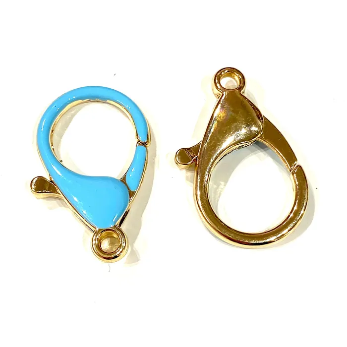 24Kt Shiny Gold Plated Blue Enamelled 35mm Large Lobster Clasp Peppy Beads Rings 24Kt Shiny Gold Plated Blue Enamelled 35mm Large Lobster Clasp Peppy Beads Rings