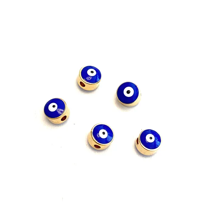 7mm 24K Gold Plated Evil Eye Beads 7mm 24K Gold Plated Evil Eye Spacers 5 Pcs in a Pack Peppy Beads Necklaces