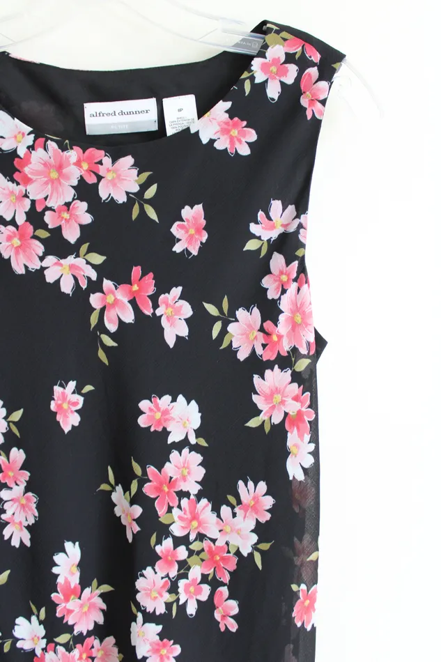 Alfred Dunner Rings Alfred Dunner Black Pink Ruffle Bottom Chiffon Dress 8 Petite