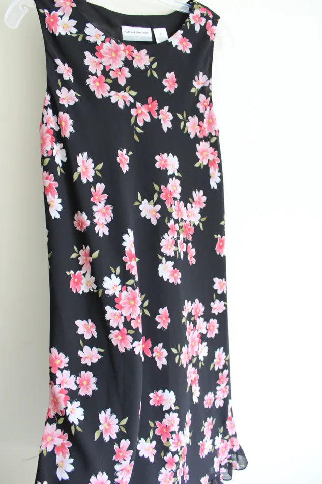 Alfred Dunner Rings Alfred Dunner Black Pink Ruffle Bottom Chiffon Dress 8 Petite