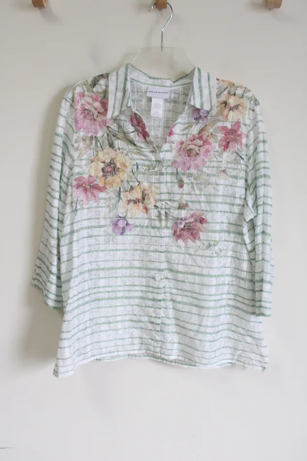 Alfred Dunner Rings Alfred Dunner Floral Striped Button Down Shirt L