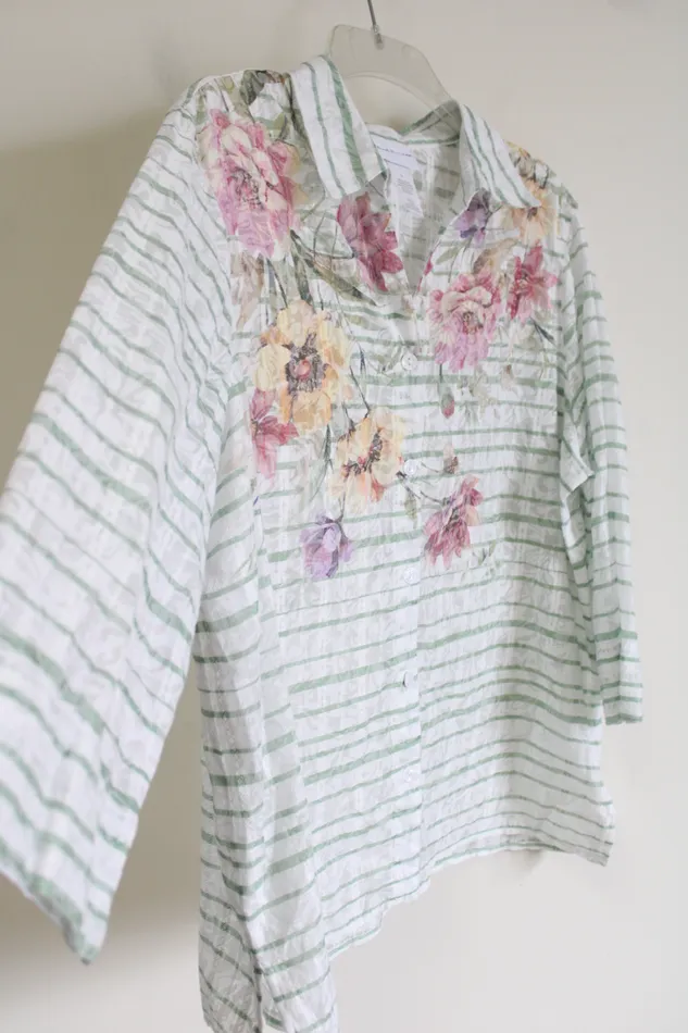 Alfred Dunner Rings Alfred Dunner Floral Striped Button Down Shirt L