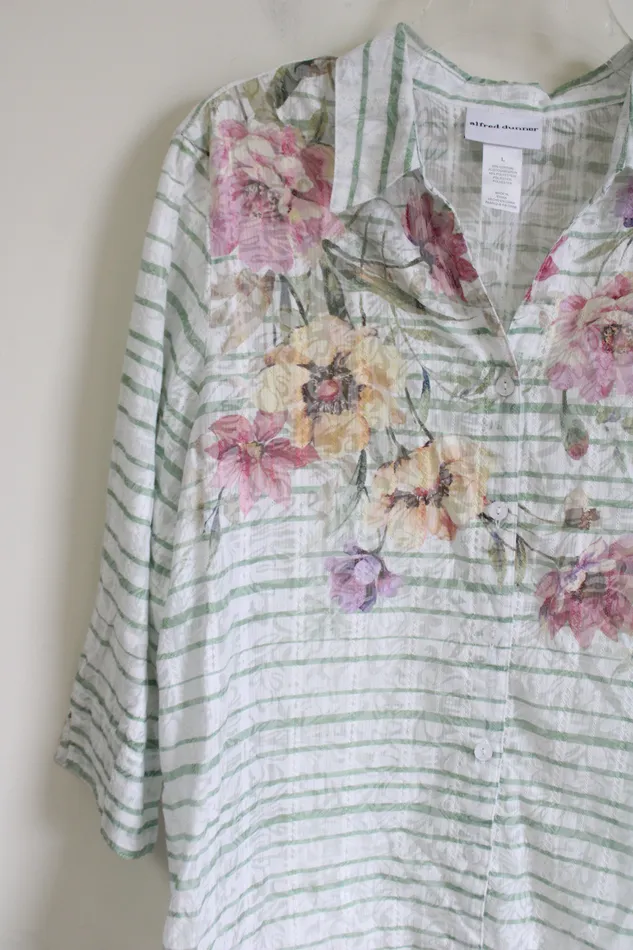Alfred Dunner Rings Alfred Dunner Floral Striped Button Down Shirt L