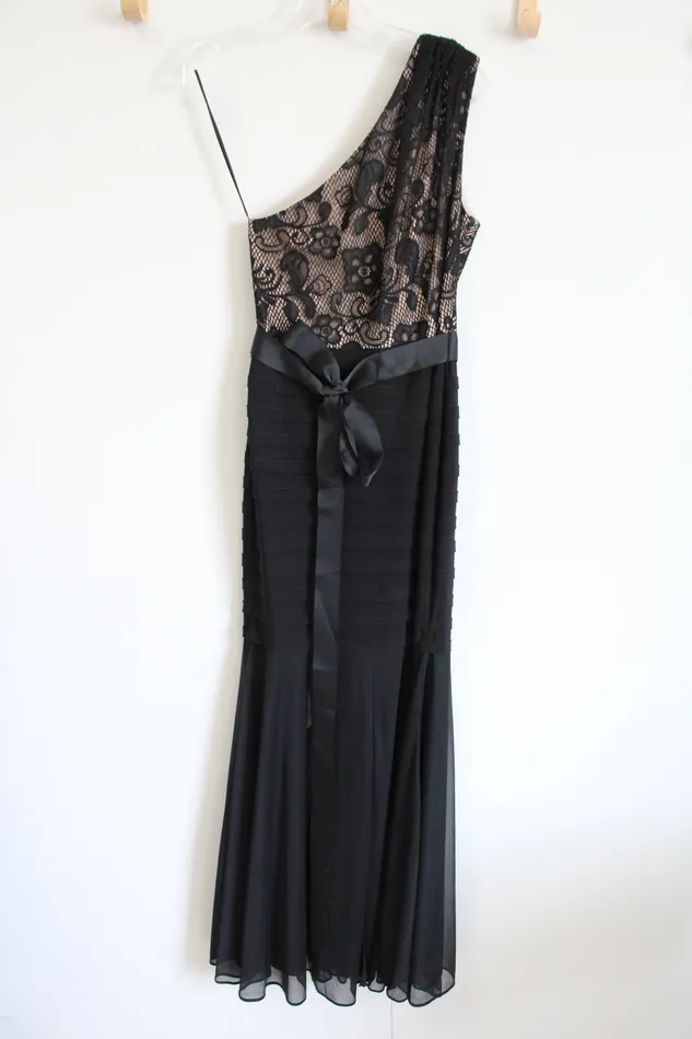 BA Necklaces BA Black Lace One Shoulder Layered Formal Dress 4 Petite