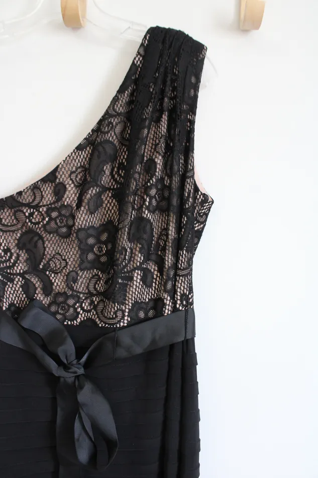 BA Necklaces BA Black Lace One Shoulder Layered Formal Dress 4 Petite