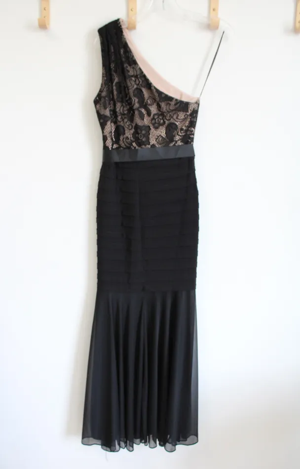 BA Necklaces BA Black Lace One Shoulder Layered Formal Dress 4 Petite