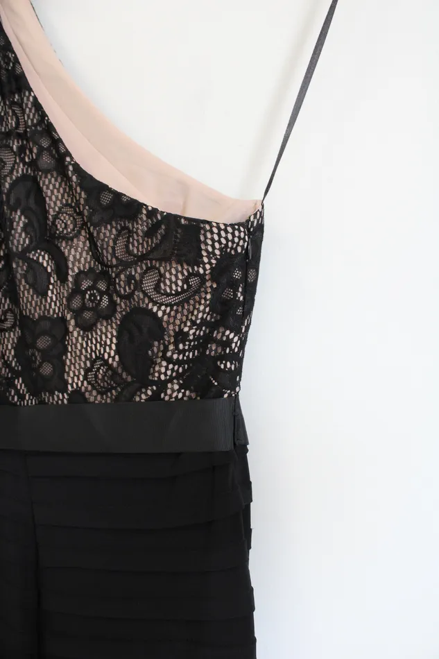 BA Necklaces BA Black Lace One Shoulder Layered Formal Dress 4 Petite