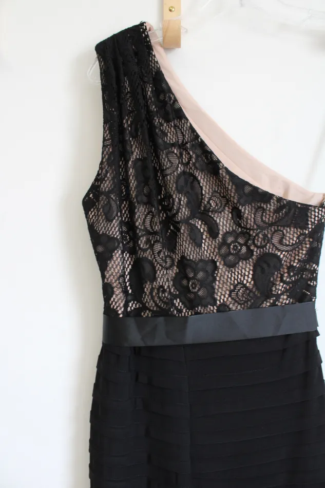 BA Necklaces BA Black Lace One Shoulder Layered Formal Dress 4 Petite