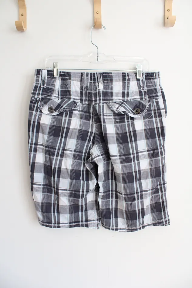 BKE Rings BKE Casuals Slim Flat Front Blue Gray Plaid Shorts 32