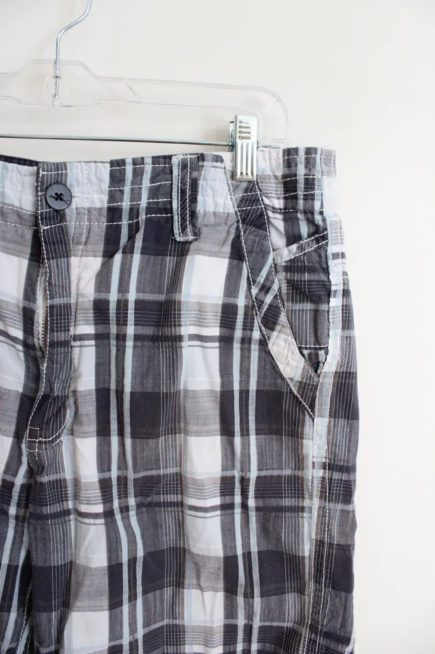 BKE Rings BKE Casuals Slim Flat Front Blue Gray Plaid Shorts 32