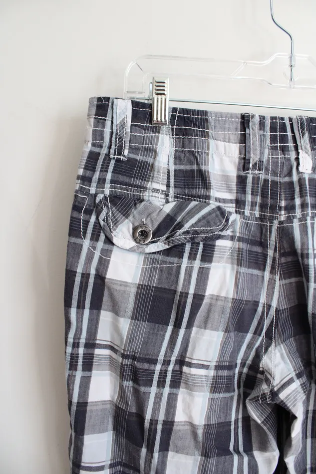 BKE Rings BKE Casuals Slim Flat Front Blue Gray Plaid Shorts 32