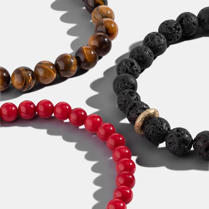 Bracelets RACHEL LYNN CHICAGO Mens Lava and Yellow Disk Beaded Bracelet