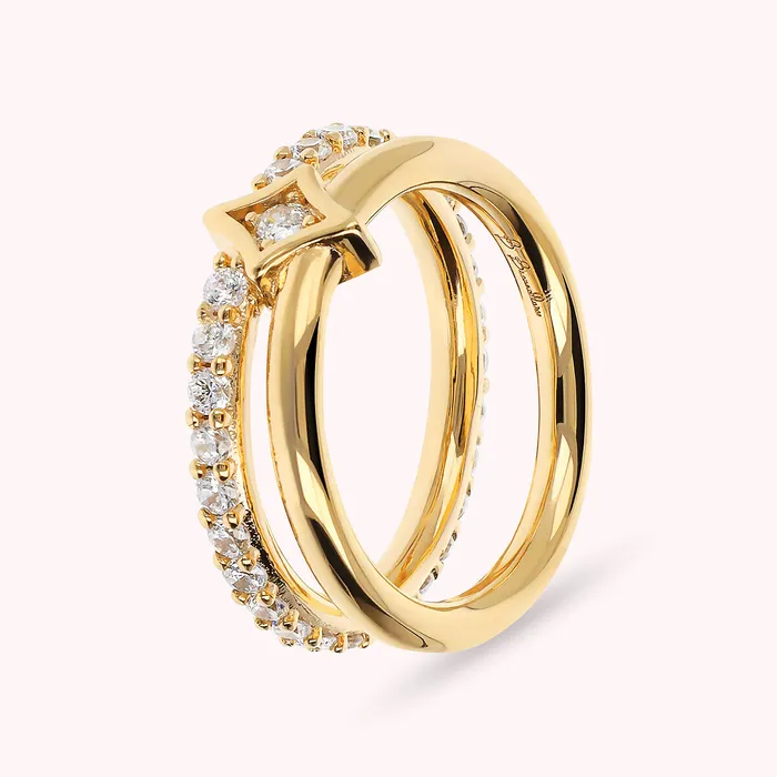 Bronzallure Earrings Anello Doppio Golden toile Fedina e Veretta in Cubic Zirconia