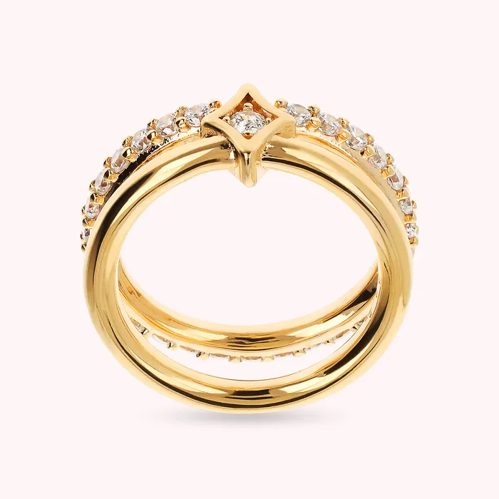 Bronzallure Earrings Anello Doppio Golden toile Fedina e Veretta in Cubic Zirconia