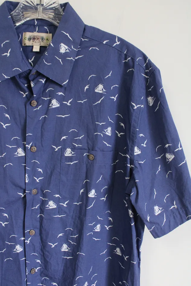 Campia Moda Rings Campia Moda Blue Seagull Print Button Down Shirt L