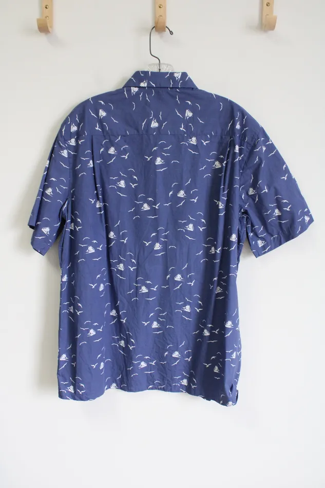 Campia Moda Rings Campia Moda Blue Seagull Print Button Down Shirt L
