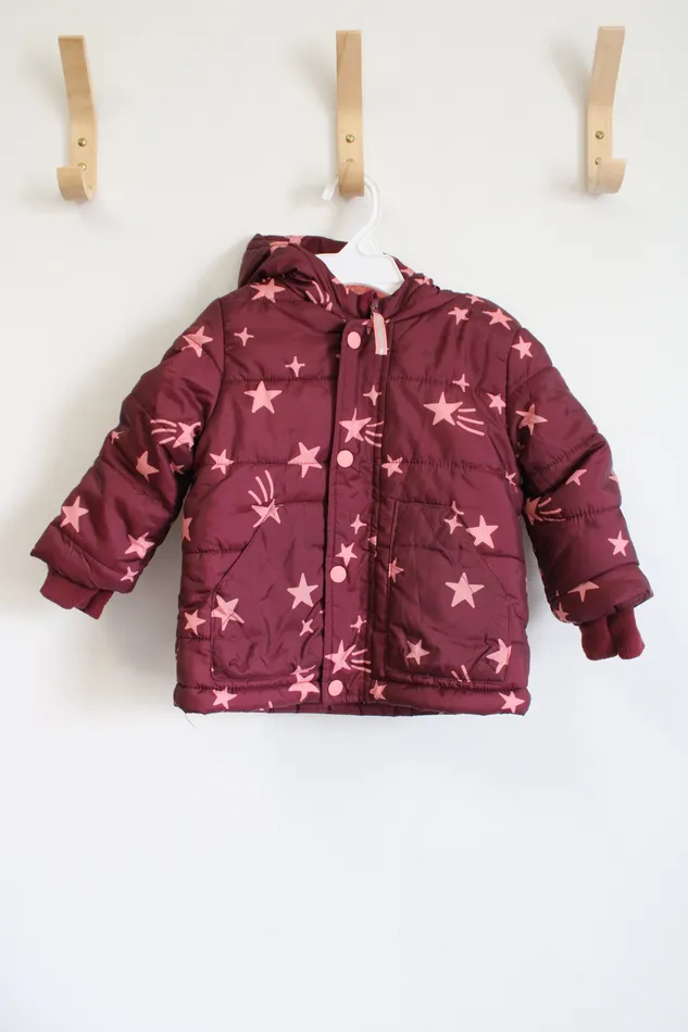 Cat Jack Earrings Cat Jack Maroon Star Patterned Winter Coat 18 MO