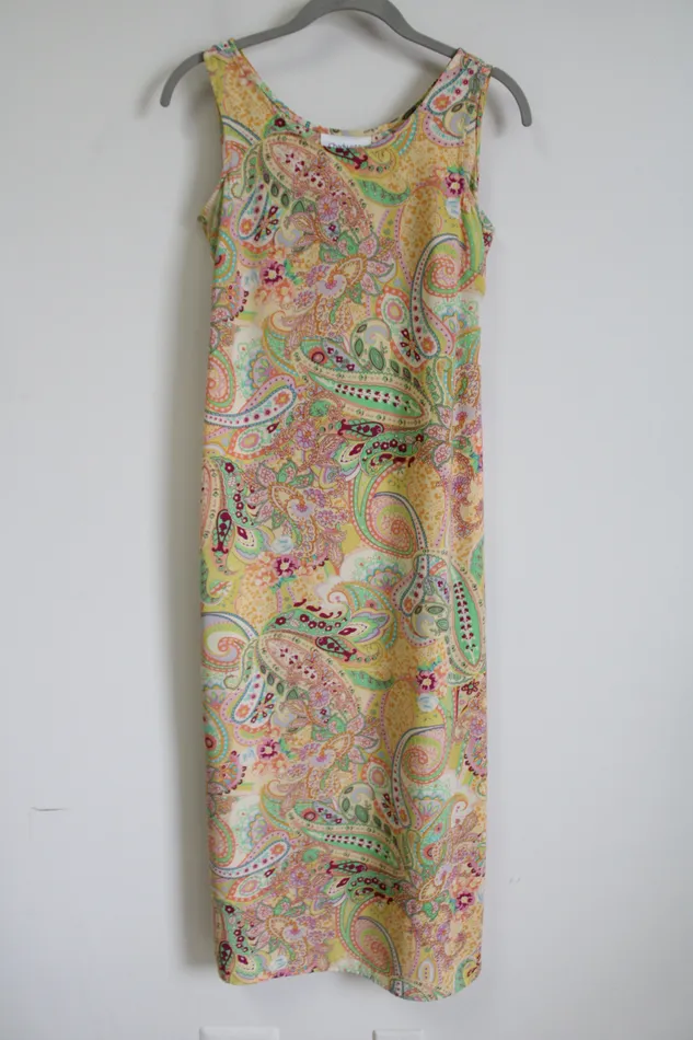 Chadwicks Yellow MultiColored Paisley Dress 4 Petite Chadwicks Earrings