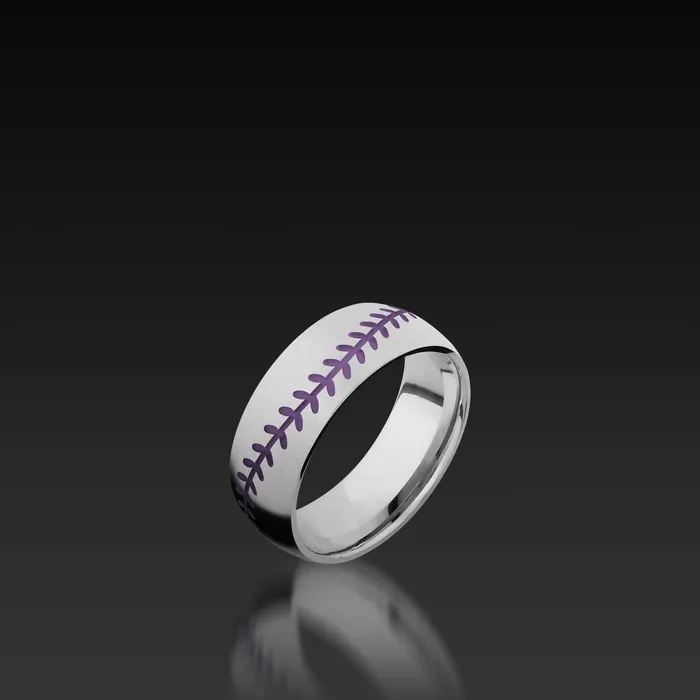 Cobalt Chrome Domed Band with Baseball Pattern Shop John Atencio Rings