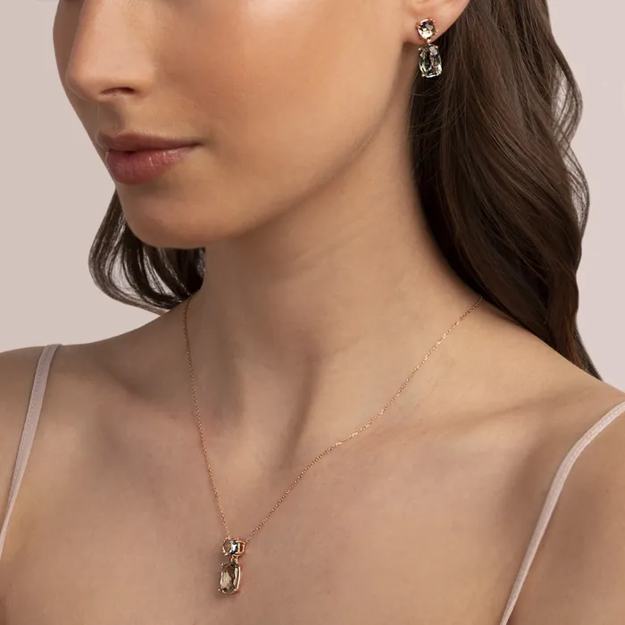 Collana in Oro Rosa 375 con Catena Rolo e Pendente in Pietra Naturale Bronzallure Earrings