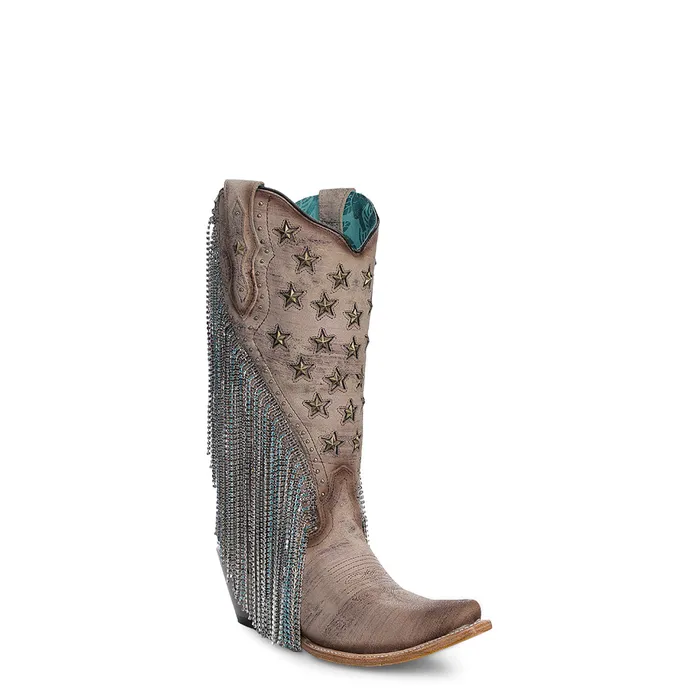 CORRAL Earrings CORRAL WOMENS BROWN EMBROIDERY STAR STUD FRINGE WESTERN BOOTS A4625 CORRAL Earrings CORRAL WOMENS BROWN EMBROIDERY STAR STUD FRINGE WESTERN BOOTS A4625