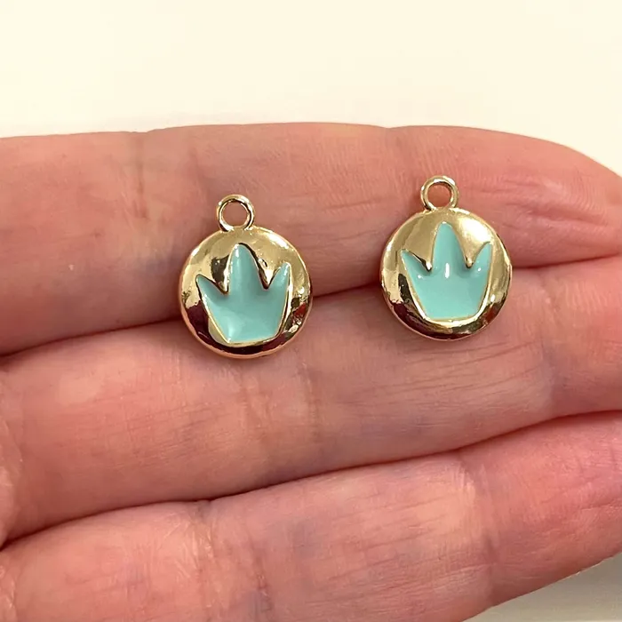 Earrings 24Kt Gold Plated Brass Mint Enamelled Crown Charms 2 pcs in a pack Peppy Beads Earrings 24Kt Gold Plated Brass Mint Enamelled Crown Charms 2 pcs in a pack Peppy Beads
