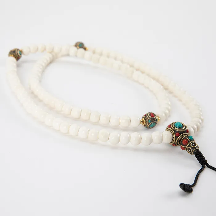 Earrings Brass Yak Bone Mala Beads Nirvana Mala