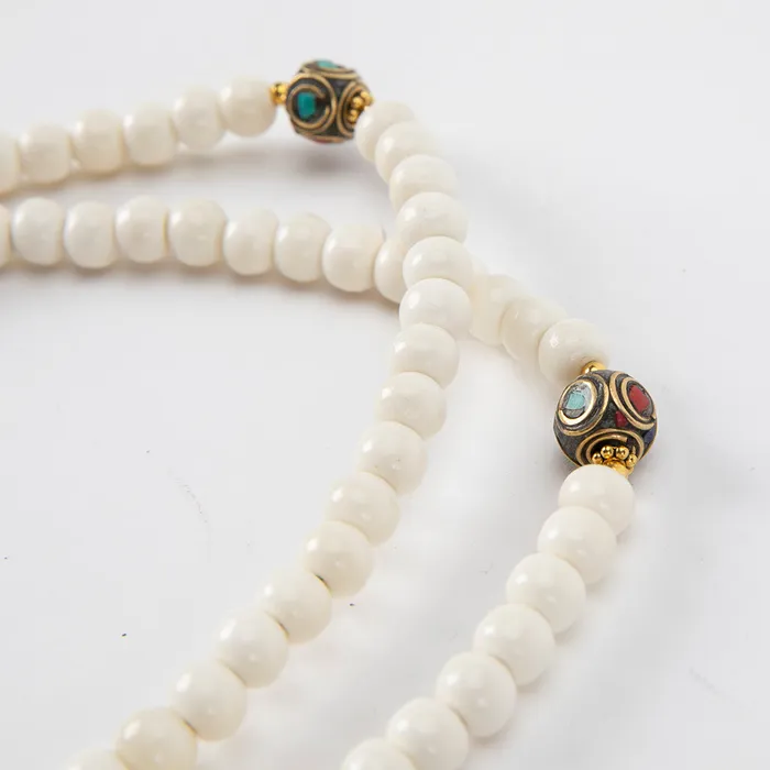 Earrings Brass Yak Bone Mala Beads Nirvana Mala