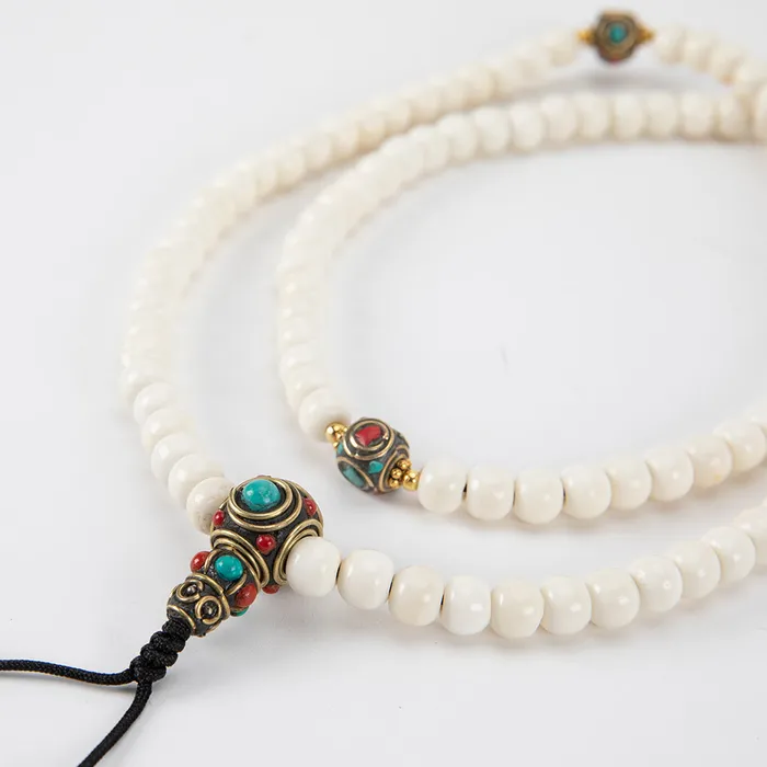 Earrings Brass Yak Bone Mala Beads Nirvana Mala