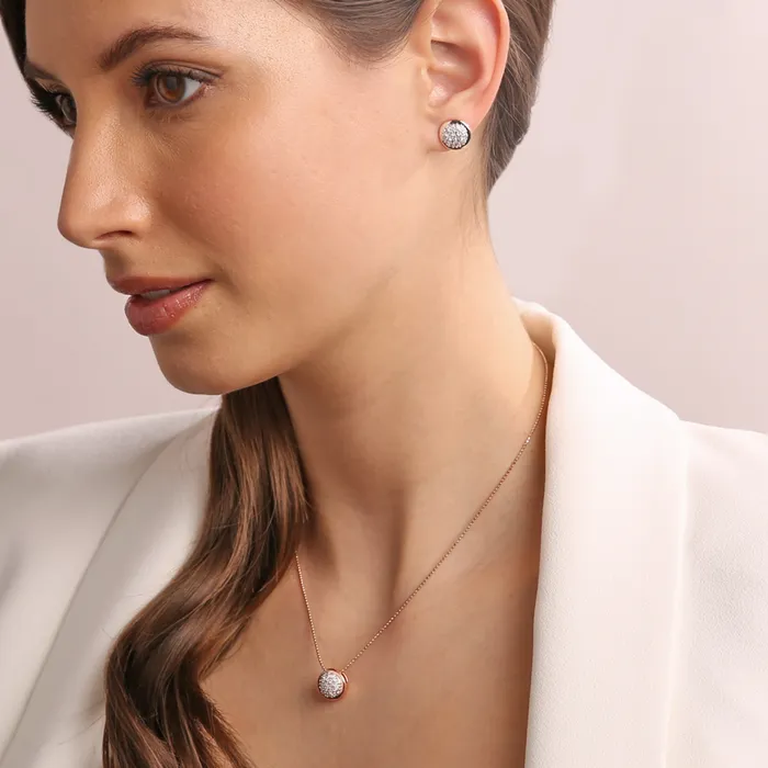 Earrings Bronzallure Orecchini a Bottone con Pav in Cubic Zirconia