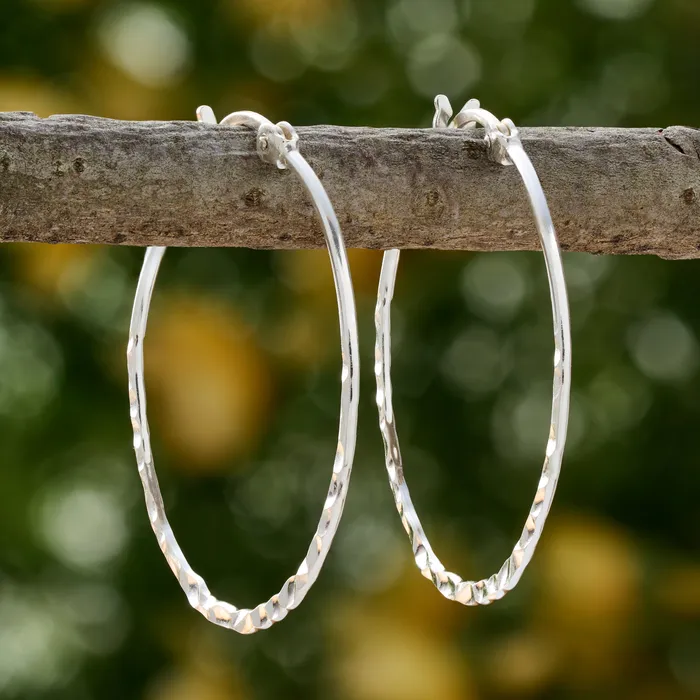 Earrings Chadds Ford Jewelry Sterling Silver Hammered Hoop Earrings Large