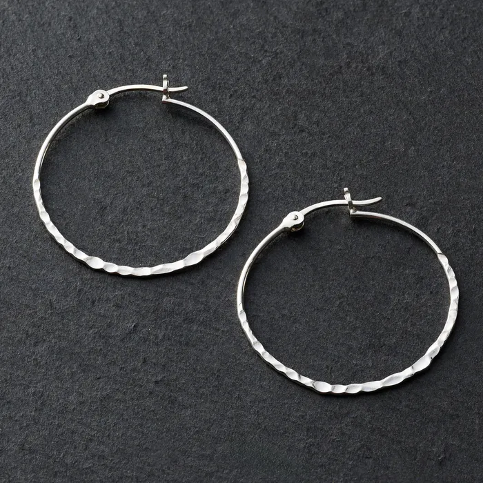 Earrings Chadds Ford Jewelry Sterling Silver Hammered Hoop Earrings Large