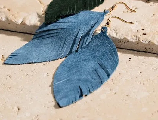 Earrings Genuine Leather Leaf Earrings DENIM The Chandelier Rose Boutique