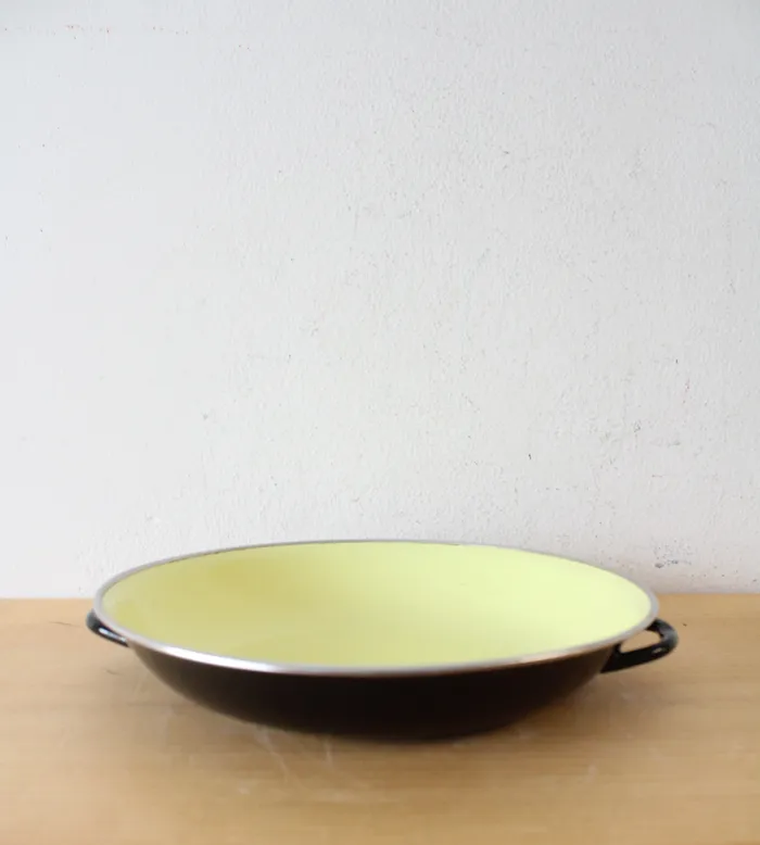 Earrings Jubilee Thrift Vintage Yugoslavia 20 Yellow Enamelware Handled Dish