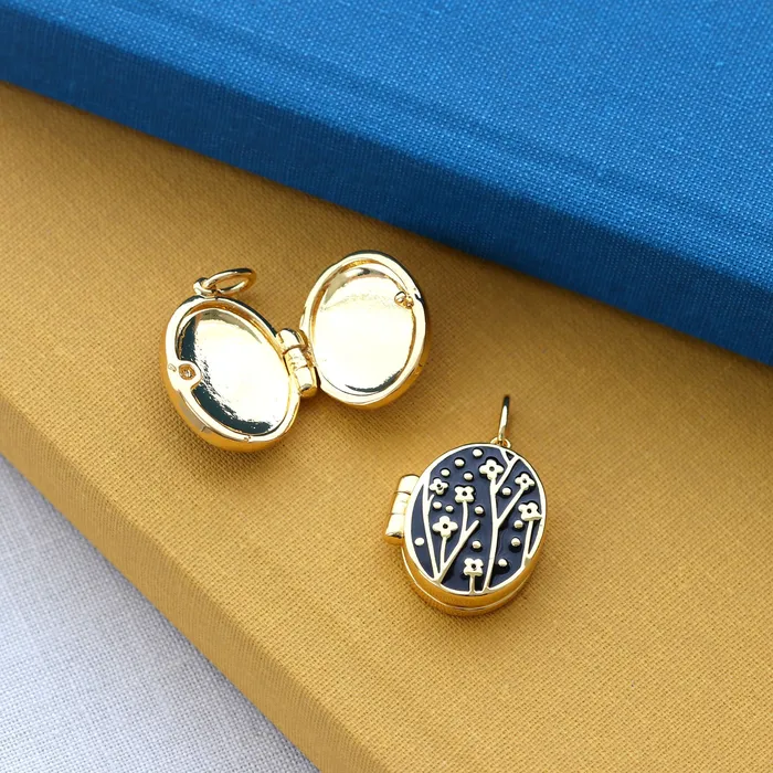 Earrings Kris Nations Flower Oval Enamel Locket Charm