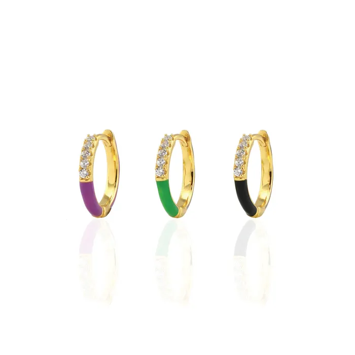 Earrings Kris Nations Gilded Enamel Crystal Huggie Hoop Earrings