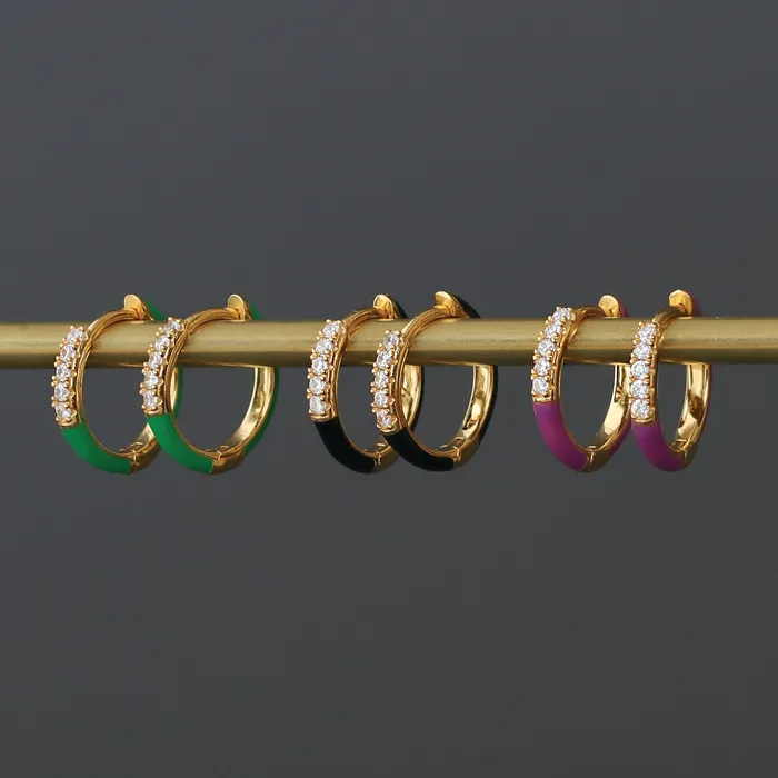 Earrings Kris Nations Gilded Enamel Crystal Huggie Hoop Earrings
