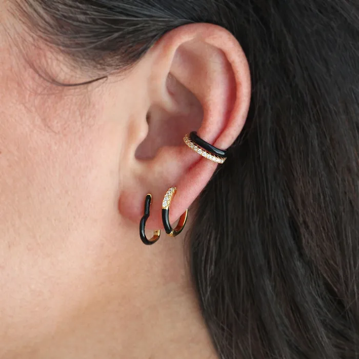 Earrings Kris Nations Gilded Enamel Crystal Huggie Hoop Earrings
