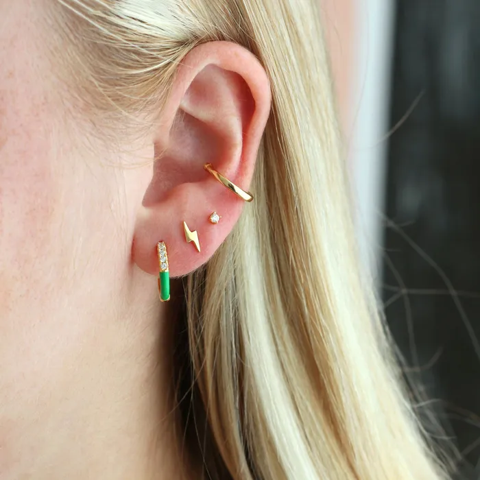Earrings Kris Nations Gilded Enamel Crystal Huggie Hoop Earrings
