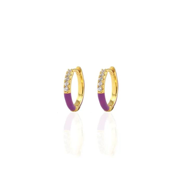 Earrings Kris Nations Gilded Enamel Crystal Huggie Hoop Earrings